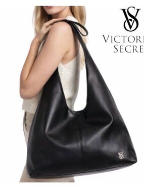 Victoria's Secret Black Faux Leather Shoulder Tote